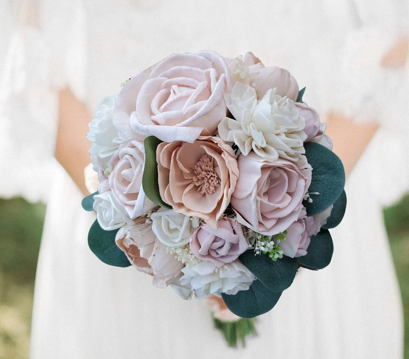 Blush Peach Pink Bridal Bouquet Sola Wood Flower Artificial Bridesmaid Wedding Bouquet