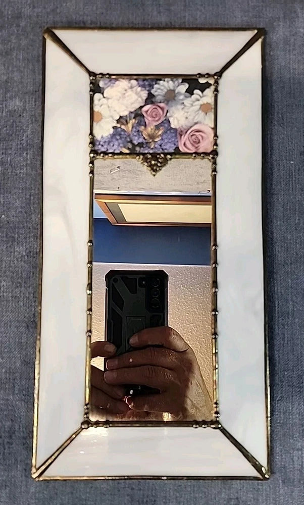 Vintage Beaded Leaded Stained Glass Mirror Rose Daisy Carnation Flowers mADK Carnation