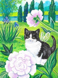 1.5x2 DOLLHOUSE MINIATURE PRINT RYTA 1:12 SCALE PEONY FLOWER TUXEDO CAT KITTEN Peony