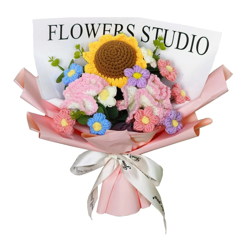 Crochet Flowers Bouquet,Handmade Knitted Carnation Daisy Artificial Flowers H... Sunflower