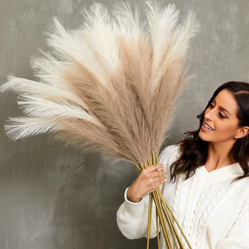 Qubitful Faux Pampas Grass, 9 PCS 37''/3.1FT Tall Fluffy Fake Large, Mixed Pampas Grass