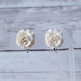 Vintage Clip On Earrings Cream Carnation Flower 0.75" Carnation