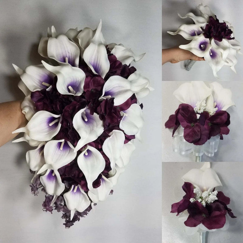 Eggplant White Hydrangea Calla Lily Bridal Wedding Bouquet Accessories Bouquet