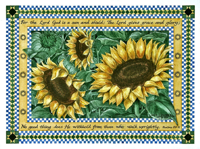 Sunflowers 5x7 double-matted Watercolor Art Print by artist Julie Hammer Sunflower