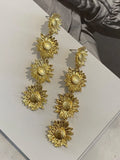 Latoir Fashion Blogger Gold Sunflower Flower Tiered Statement Drop Earrings Sunflower