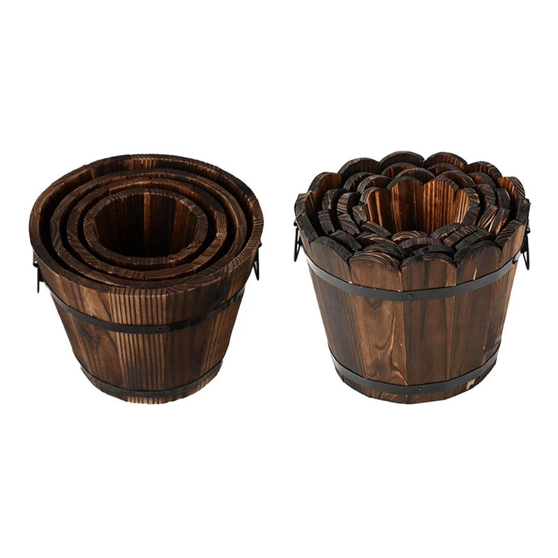 4 Pieces Wooden Flower Pot Set Flower Planter Set for Garden Indoor Outdoor Garden Plants