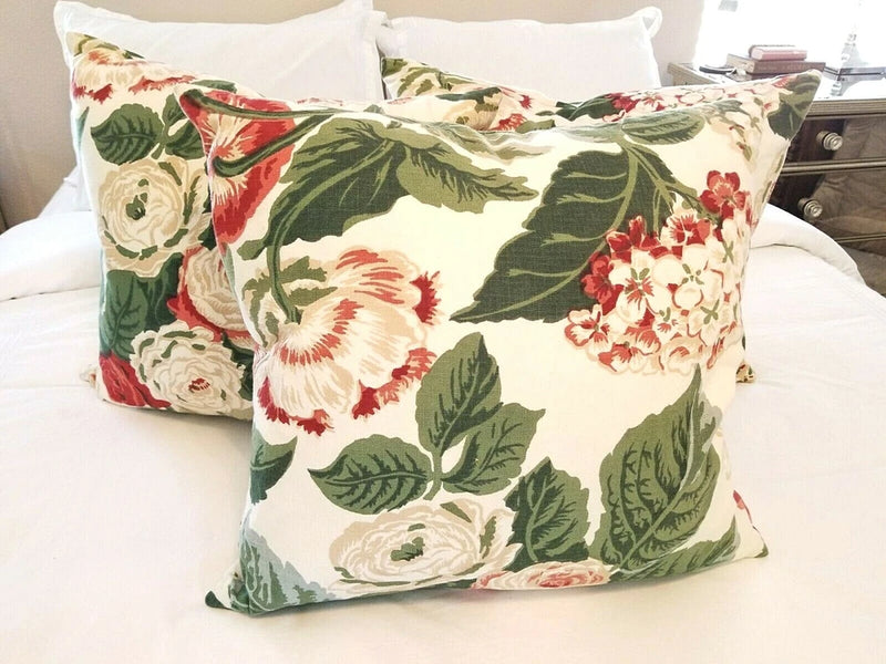 Burgundy and White Rose & Hydrangea 22" Down Feather Pillow with Zip Closure NEW Hydrangea