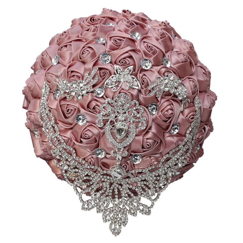 Wedding Bridal Bouquet Rhinestone Ribbon Rose DIY Wedding Simulation Bouquet Bouquet