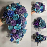 Royal Blue Purple Turquoise Vintage Sola Wood Bridal Wedding Bouquet Accessories Bouquet
