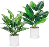 2 Pack Fake Plants Artificial Tropical Plants Indoor in White Pot for Home Offic Green Plant