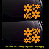 Groovy Daisy Flowers Silhouette Two 5.5" Orange Vinyl Decals Car Windows laptop Daisies