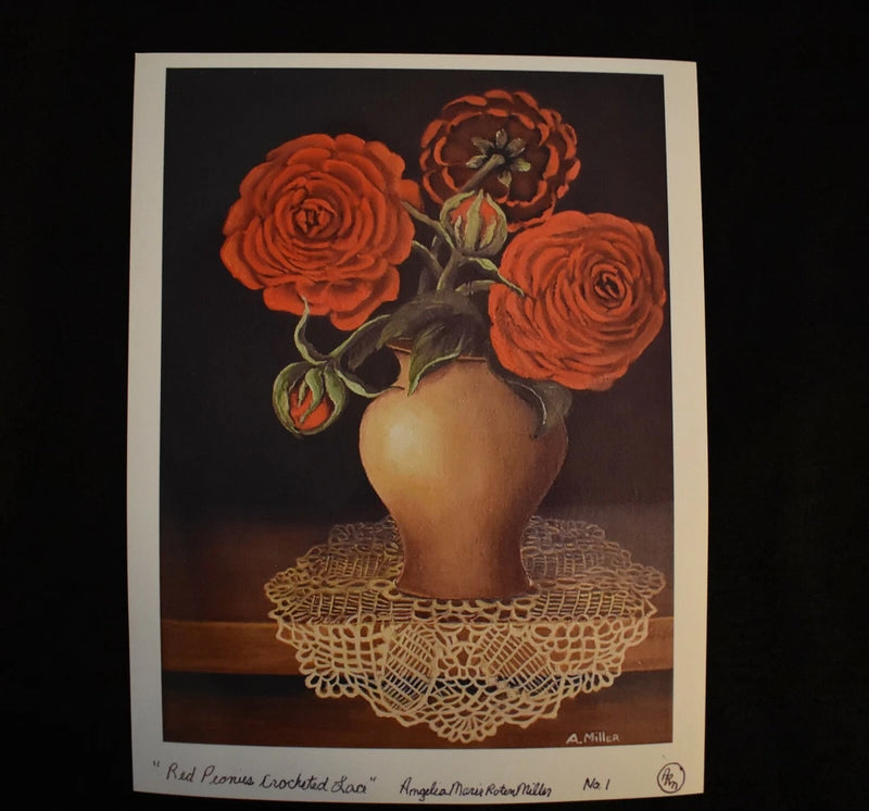Red Peonies Crocheted Lace Numbered Limited Edition Art Print Peony