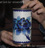 5" China bronze Cloisonne peony flower pattern brush pot pencil vase Peony