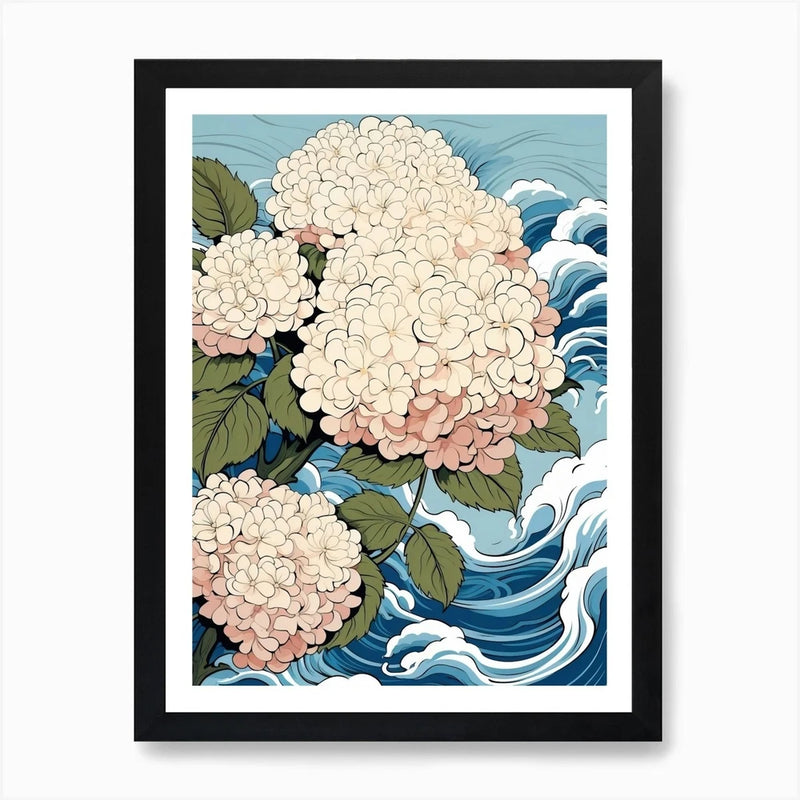 Great Wave With Hydrangea Flower Dr Framed Wall Art Poster Canvas Print Picture Hydrangea