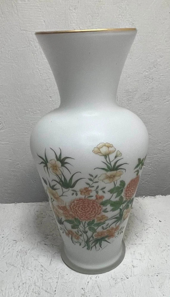 Vintage Norleans Italian Glass Peony Flower Satin 11" Vase Collectible Decor Peony