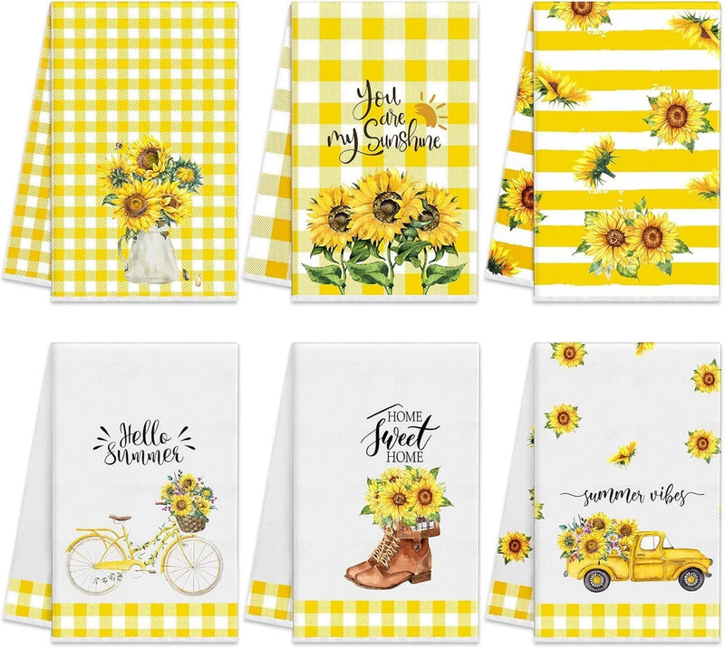 6 Pcs Kitchen Towels Dish Towels Absorbent Hand Towel Decorative Tea Sunflower Sunflower