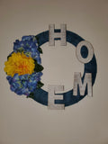 HOME blue teal FLOWERS Hydrangeas burlap WREATH FALL autumn Decor Front Door 15" Hydrangea