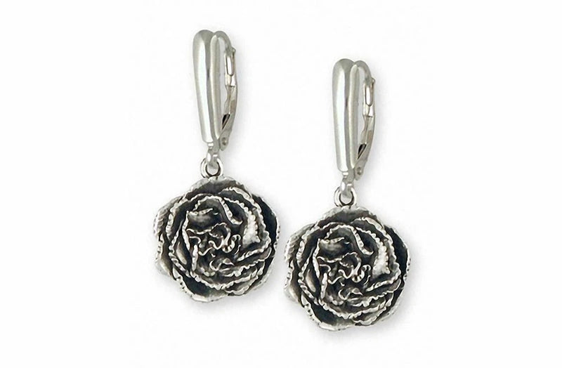 Sterling silver flower drop earrings with textured carnation design and clasp backs