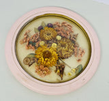 Vintage Dried Flower Art In Round Convex Glass Frame 7.5Ó Dried Flower