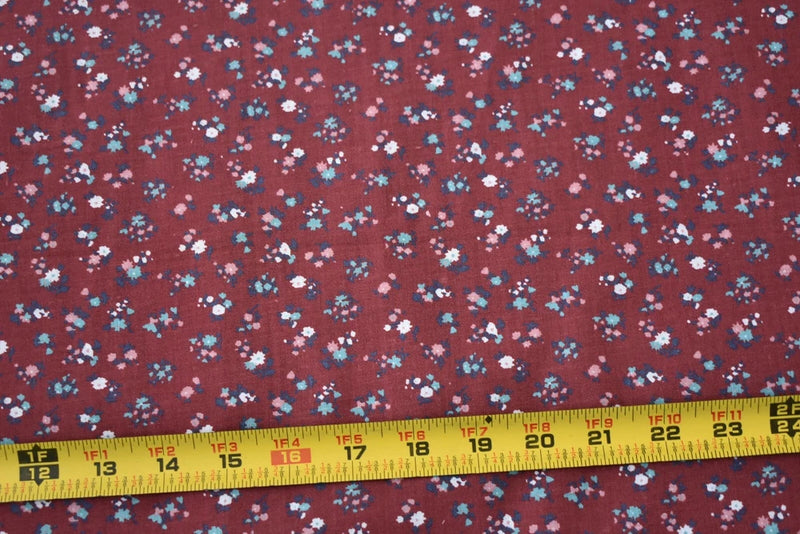 21" Long, Vintage, Pink Navy & Turquoise Calico on Burgundy Quilt Cotton, V1002 Flowering Plants