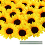 40 Pcs 4 Inch Fake Sunflower Heads with Stems Artificial Silk Flower Heads Sunflower