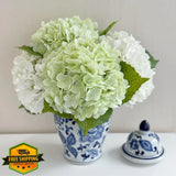 ZYTUYO Real Touch Hydrangeas 21 Inch White Light Green Artificial Flower Hydrangea