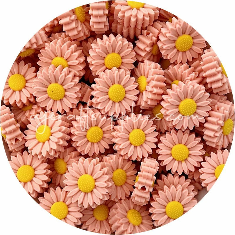 2x DAISY silicone beads PEACH BPA free flower sensory 22mm sunflower bead floral Sunflower
