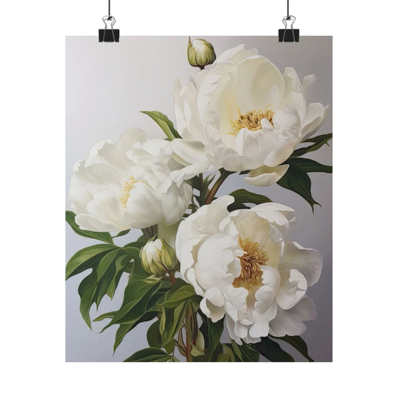 White Peony Flowers Poster, White Flower Art Print, Floral Artwork 18 Peony