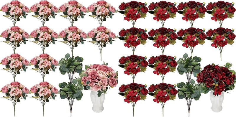 Realistic Peony & Hydrangea Bouquet - 12 Pack Silk Floral Decor for Any Occasion Hydrangea