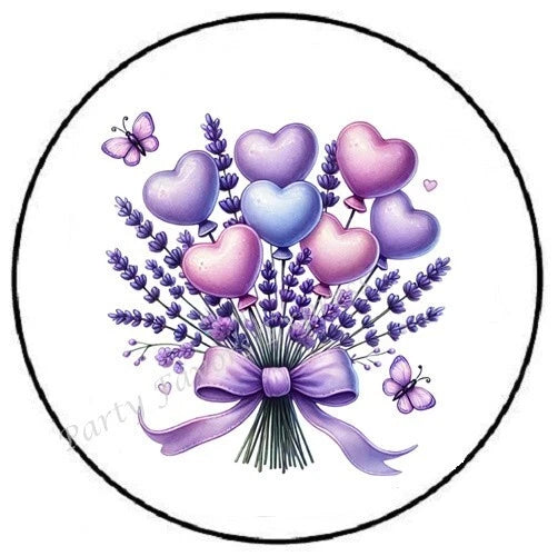 LAVENDER HEART BOUQUET VALENTINES DAY ENVELOPE SEALS LABELS STICKERS Bouquet