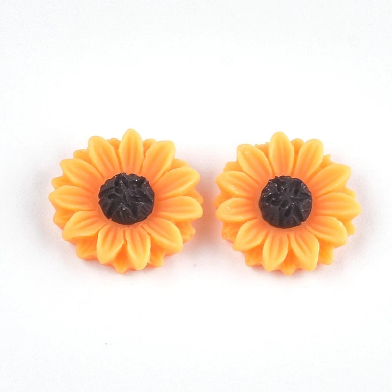 10 pcs Sunflower Embellishment Cabochons Flowers - 15mm - Orange Sunflower