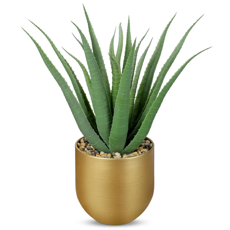 Succulents Artificial Plants Realistic Agave Plant, 4.7'' Gold Metal Pot, Far... Green Plant