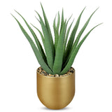Succulents Artificial Plants Realistic Agave Plant, 4.7'' Gold Metal Pot, Far... Green Plant