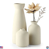 Beige Ceramic Vase Set of 3 - Modern Boho Decor for Dried Flowers & Pampas Grass Pampas Grass