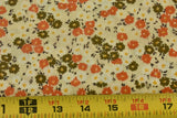 By 1/2 Yd, 35" Wide, Vintage 1940's-60's, Orange &Olive Calico on Cream, B1690 Flowering Plants