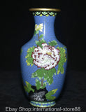 9.2" Old China Copper Blue Cloisonne Enamel Butterfly Peony Flower Bottle Peony