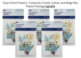 Sulyn Dried Flowers- Turquoise, Purple, Yellow, and Beige Mix Crafting Lot of 5 Dried Flower