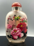 3.4" Old Chinese Glass Inside Painted Peony Flower Bird Pattern Snuff Bottle A75 Peony