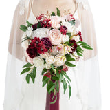 Ling's Moment Burgundy Bridal Bouquet for Bride, 13 Inch Romantic Marsala Wed... Bouquet
