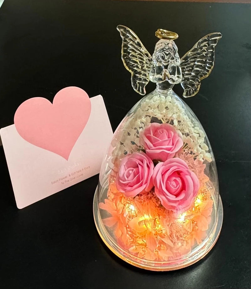 Mothers Day Mom Gift for her, Preserved Real Flower Rose in Large Glass Angel... Roses