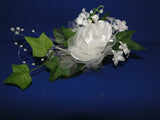 New Pin on White Open Rose Corsage for Wedding, Prom, Mother's Day Bouquet