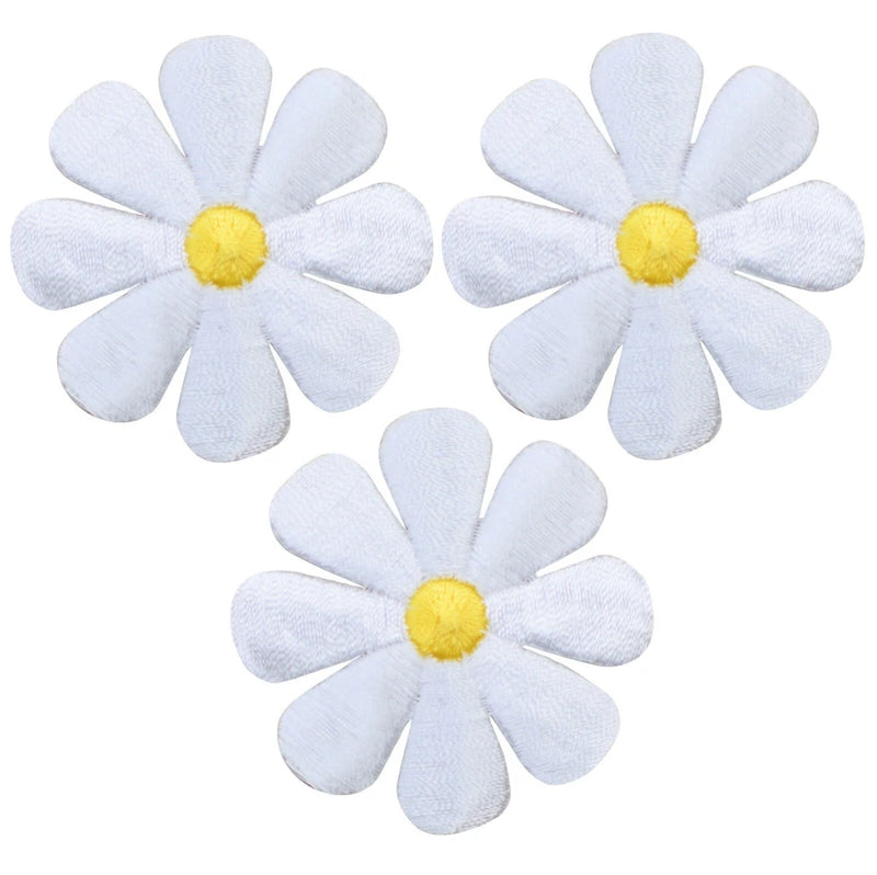 3-Pack Large White Daisy Applique Patch - Embroidered Flower Gardening Badge 2" Daisies
