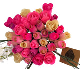 Deluxe Pink Blossoms Flower Bouquet. The Original Wooden Rose 2, 3 Dozen Green Plant