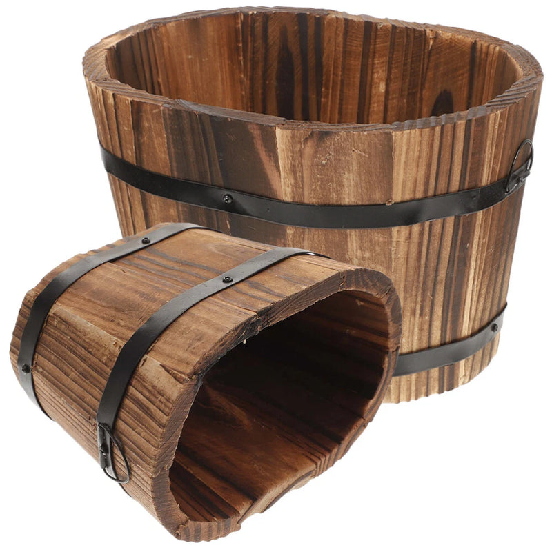 2 Wooden Rustic Flower Pots Garden Primitive Planter Garden Plants