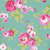 PICNIC TW15 Aqua Blue Green Floral TANYA WHELAN Quilt Fabric SHABBY CHIC Flowering Plants