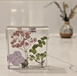 Unique Pressed Flower Resin Art - Eternal Bloom Floral Cube - Handmade Botanical Green Plant