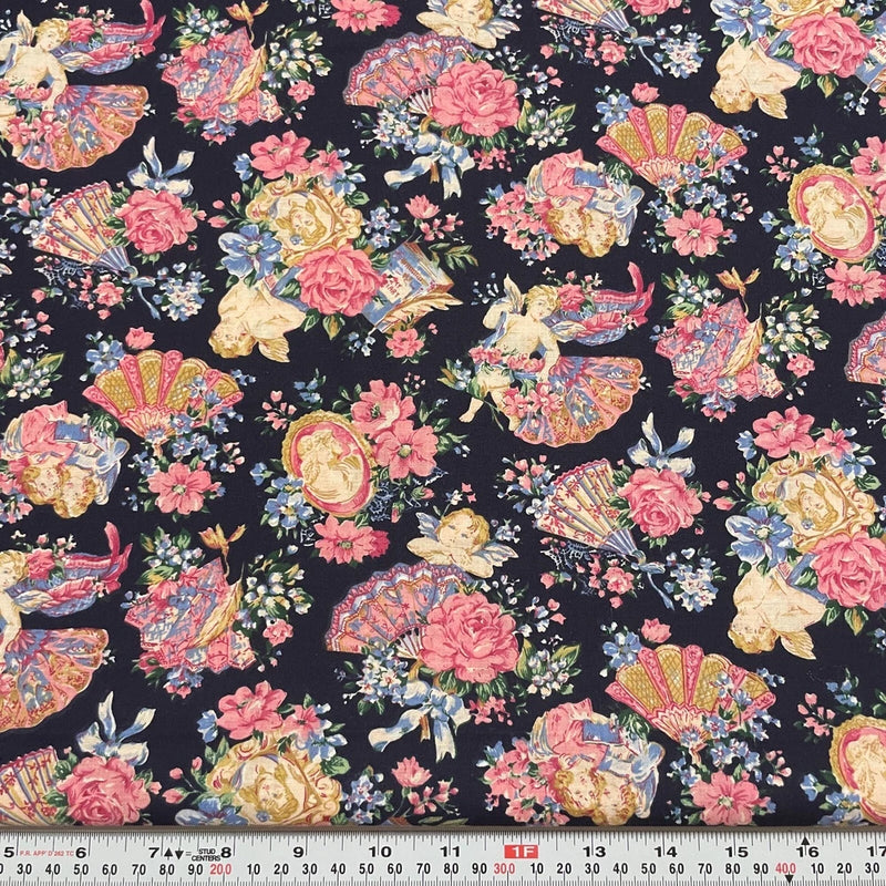 Vintage Angels Peter Pan Fabrics Blue Cotton Fabric by the HALF YARD 18" x 60" Flowering Plants