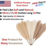 20.8" White Faux Pampas Grass Decor Fluffy Artificial Pompous Branches 15 Pcs Pampas Grass