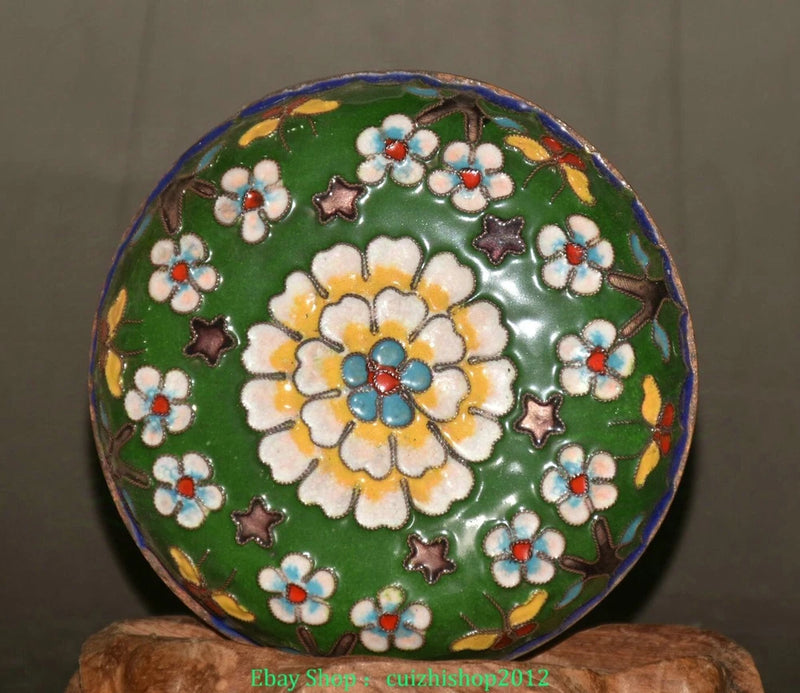 3.9'' Old Dynasty Partitionne Enamel Pure Bronze Peony Flower Red Boxes Peony