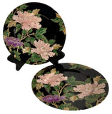 Fitz & Floyd Cloisonne Peony Salad/Accent Plates Black~7 1/2Ó~Set of 2! Peony